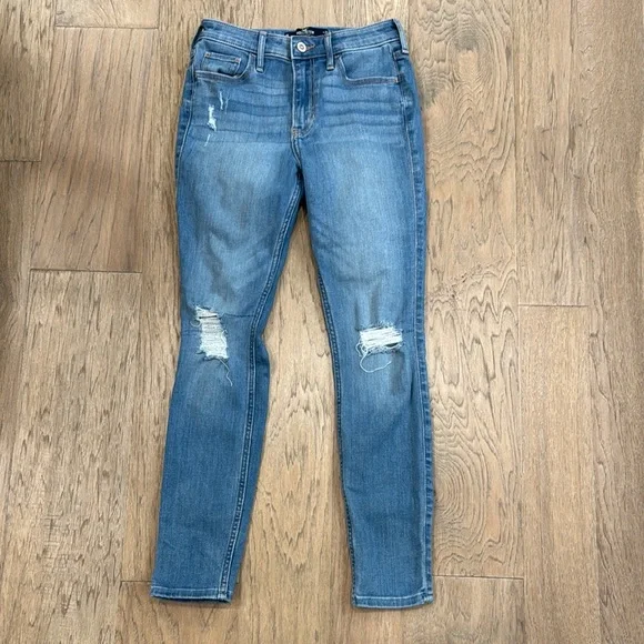 Hollister Blue Skinny Distressed Jeans with Tapered Legs Size 25x27 - Picture 1 of 5